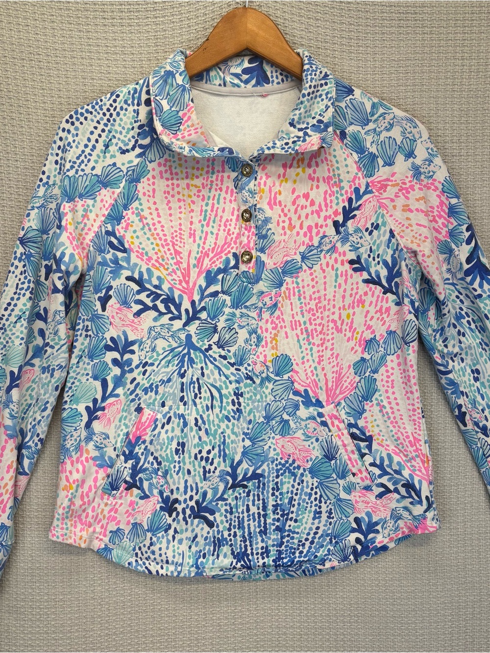 Lilly Pulitzer Pink Blue Sway With Me Coastal Coral Shell Captain Popover Sz S